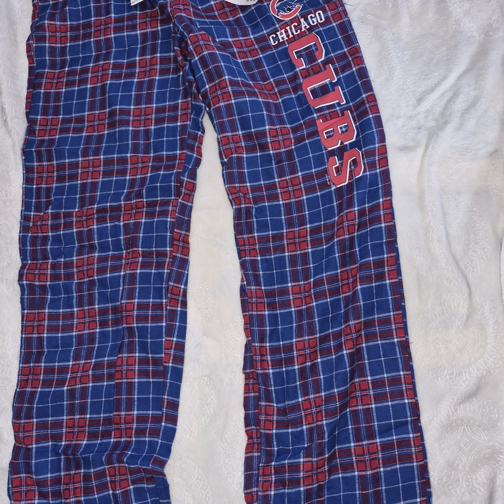 Chicago Cubs Blue & Red Plaid Women's Pajama Pants - Team Logo